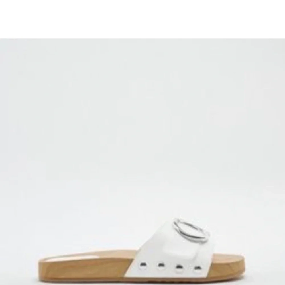 Zara White Slide Sandals with Silver Buckle - Picture 3 of 4